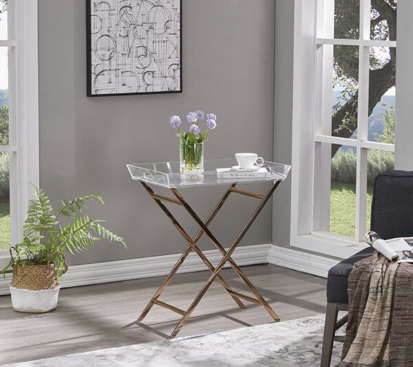 YM-F0237 - Bàn khay acrylic chân gấp màu vàng đồng