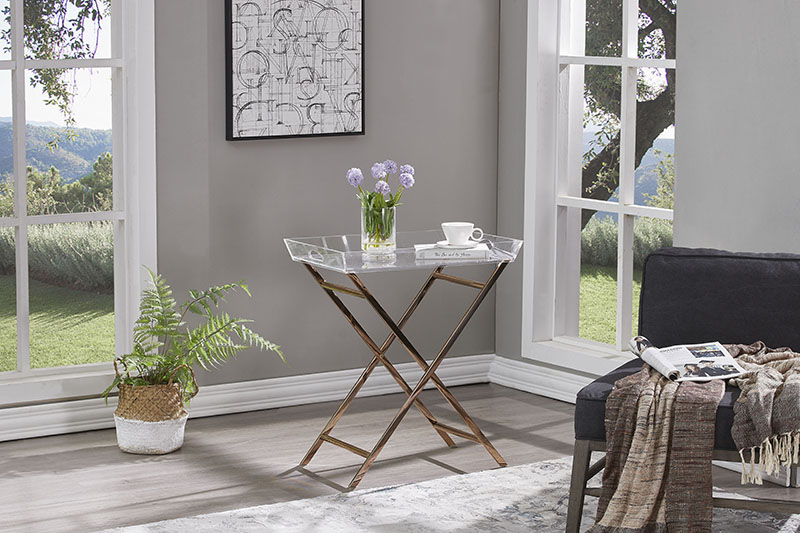 YM-F0237 - Bàn khay acrylic chân gấp màu vàng đồng