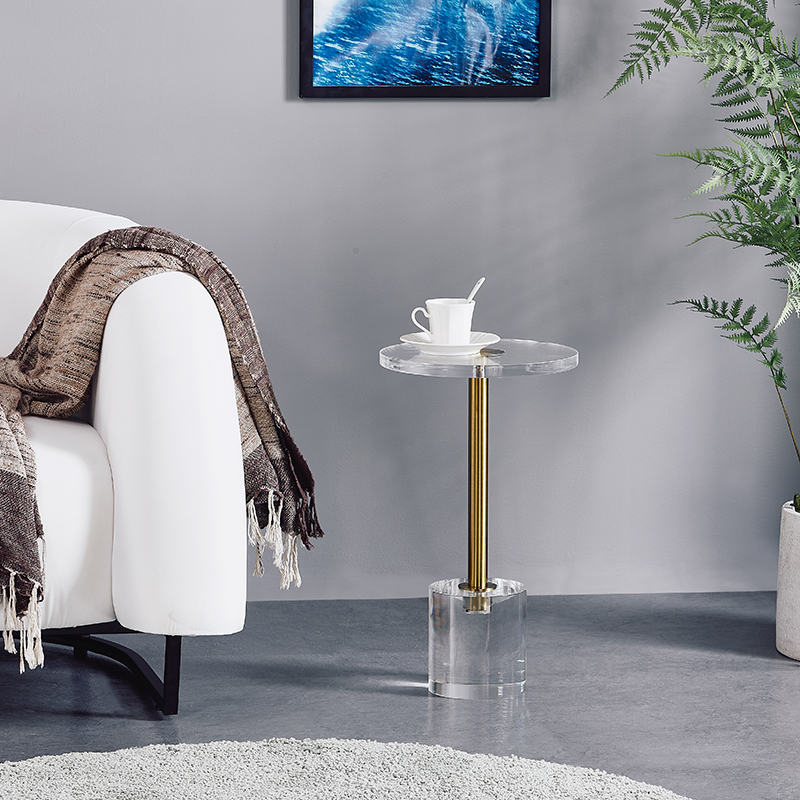 YM-F0824 - bàn tròn chân tháp trong suốt